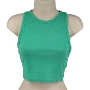 Zara Green Ribbed Crop Tank Top Sleeveless Stretch Basic Size L